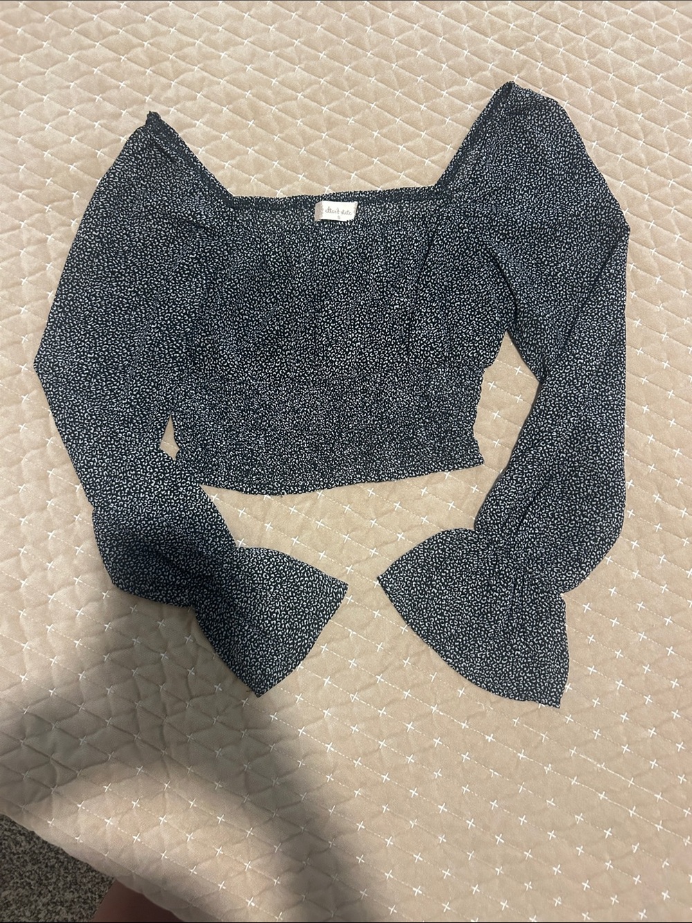 Altar'd State Black and Subtle Cheetah Print Square-Neck Crop Blouse